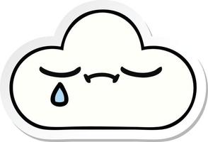 sticker of a cute cartoon sad cloud vector