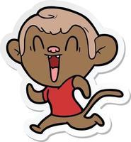 sticker of a cartoon laughing monkey vector