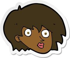 sticker of a cartoon surprised female face vector