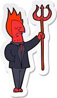 sticker of a cartoon devil with pitchfork vector