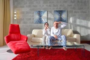 happy young couple relax at home photo