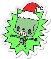 christmas sticker cartoon of kawaii skeleton vector