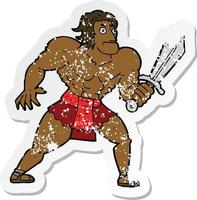 retro distressed sticker of a cartoon fantasy hero man vector