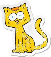 retro distressed sticker of a cartoon cat vector