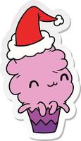 pegatina navideña caricatura de muffin kawaii vector