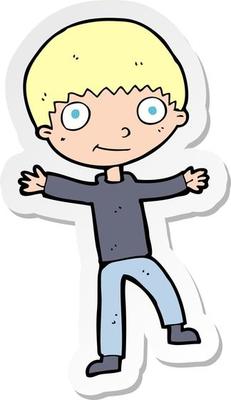 sticker of a cartoon happy boy