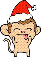 funny comic book style illustration of a monkey wearing santa hat vector