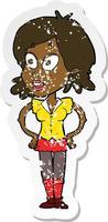 retro distressed sticker of a cartoon woman with hands on hips vector