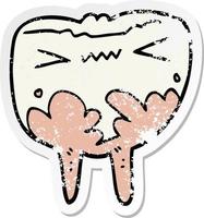 distressed sticker of a cartoon bad tooth vector