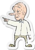 retro distressed sticker of a cartoon old man pointing vector