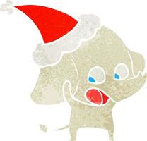 cute retro cartoon of a elephant wearing santa hat vector