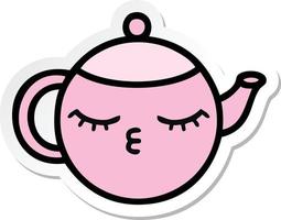 sticker of a cute cartoon teapot vector