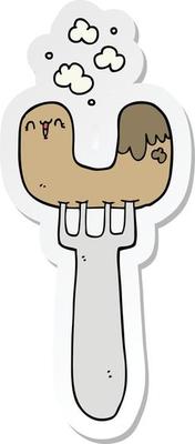 sticker of a cartoon sausage on fork