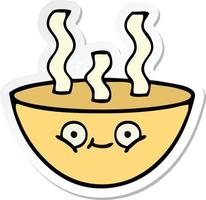 sticker of a cute cartoon bowl of hot soup vector