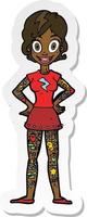 sticker of a cartoon woman with heavy tattoos vector