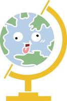 flat color retro cartoon globe of the world vector