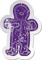 distressed old sticker of a gingerbread man vector