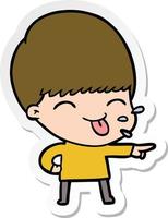 sticker of a cartoon boy sticking out tongue vector