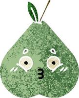 retro illustration style cartoon green pear vector