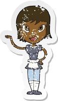 retro distressed sticker of a cartoon maid vector