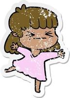 distressed sticker of a cartoon angry girl vector