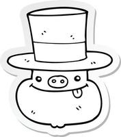 sticker of a cartoon pig wearing top hat vector