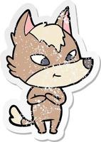 distressed sticker of a friendly cartoon wolf vector