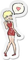 retro distressed sticker of a cartoon woman in love vector