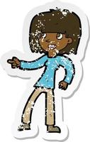 retro distressed sticker of a cartoon girl pointing vector