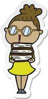 sticker of a cartoon woman wearing spectacles vector