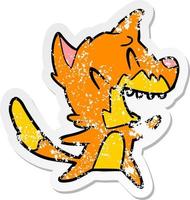 distressed sticker of a laughing fox cartoon vector