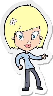 sticker of a cartoon pretty woman pointing