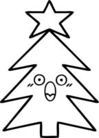 árbol de navidad de dibujos animados de dibujo lineal vector