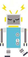 flat color retro cartoon malfunctioning robot vector