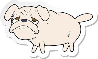 sticker of a cartoon unhappy pug dog vector