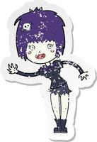 retro distressed sticker of a cartoon vampire girl vector