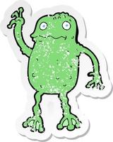 retro distressed sticker of a cartoon frog vector