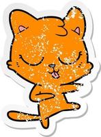 distressed sticker of a cartoon hissing cat vector