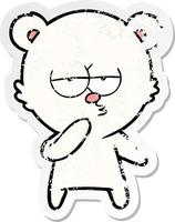 distressed sticker of a bored polar bear cartoon vector