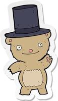 sticker of a cartoon bear in top hat vector