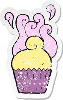 retro distressed sticker of a cartoon cupcake vector