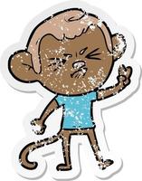 distressed sticker of a cartoon angry monkey vector