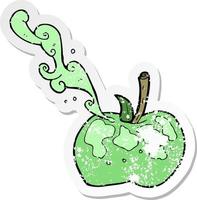 retro distressed sticker of a cartoon apple vector