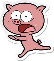 pegatina de un cerdo de dibujos animados corriendo vector