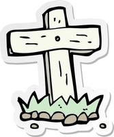 sticker of a cartoon wooden cross grave vector