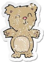 retro distressed sticker of a cartoon cute teddy bear vector