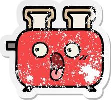 distressed sticker of a cute cartoon of a toaster vector