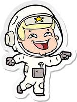sticker of a cartoon laughing astronaut vector