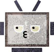 retro illustration style cartoon robot head vector