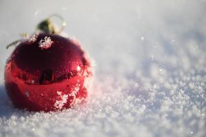 bola de navidad en la nieve foto